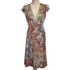 BCBG Max Azria Rainbow Dot Faux Wrap Knit Midi Dress Small